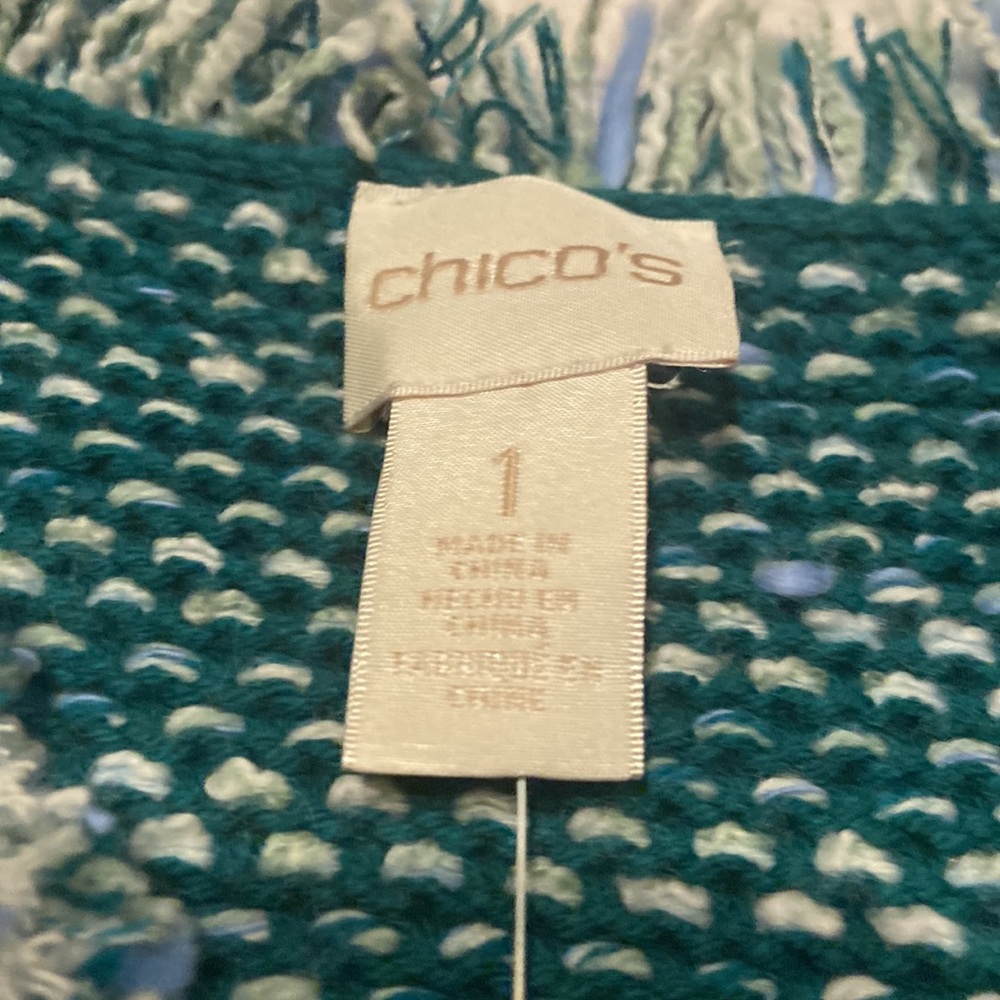 CHICO’S NWT Open Front Structured Tweed Teal Cardigan Size 1 (M) MSRP $119 - Picture 8 of 10